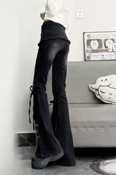 Y2K Vintage Bow Accent High Waist Slim Flare Jeans