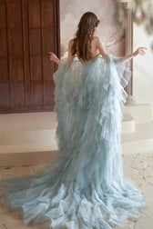 Feather Trim Ball Gown Prom Dress
