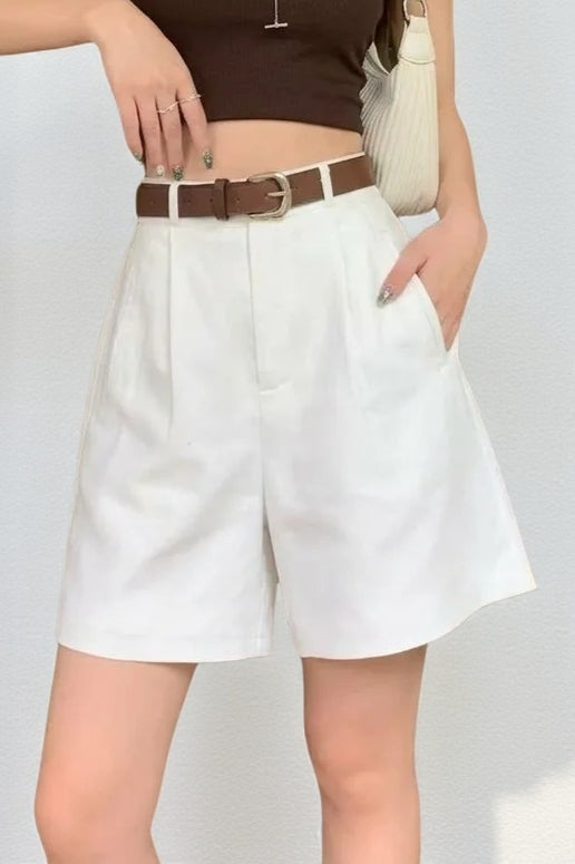 High Waist Pleated Wide Leg Tailored Bermuda Shorts