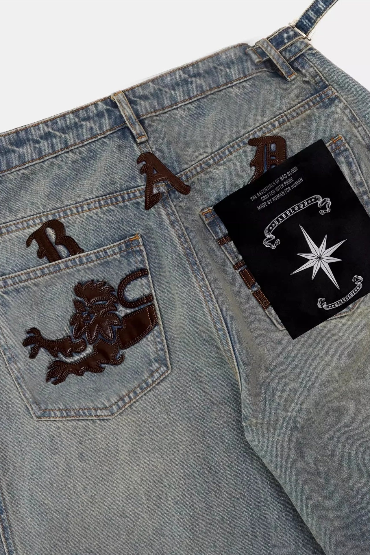 Vintage Washed Distressed Wide-Leg Denim Jeans