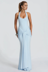 U Neck Halter Sash Panel Bodycon Party Dress