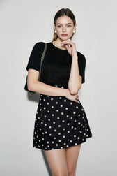 French Style High-Waisted Polka Dot Mini Skirt