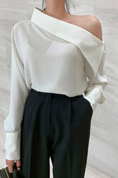 Off Shoulder Button Front Long Sleeve Top