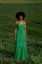 Elegant V Neck Tunic Ruffles Maxi Dress