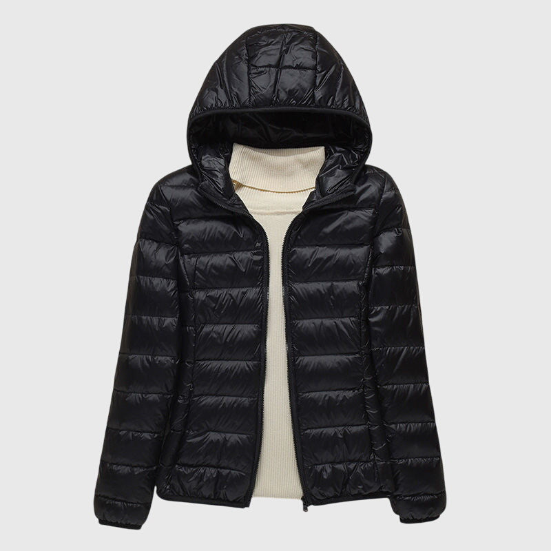 Hooded Zip Front Lightweight Quilted Puffer Jacket