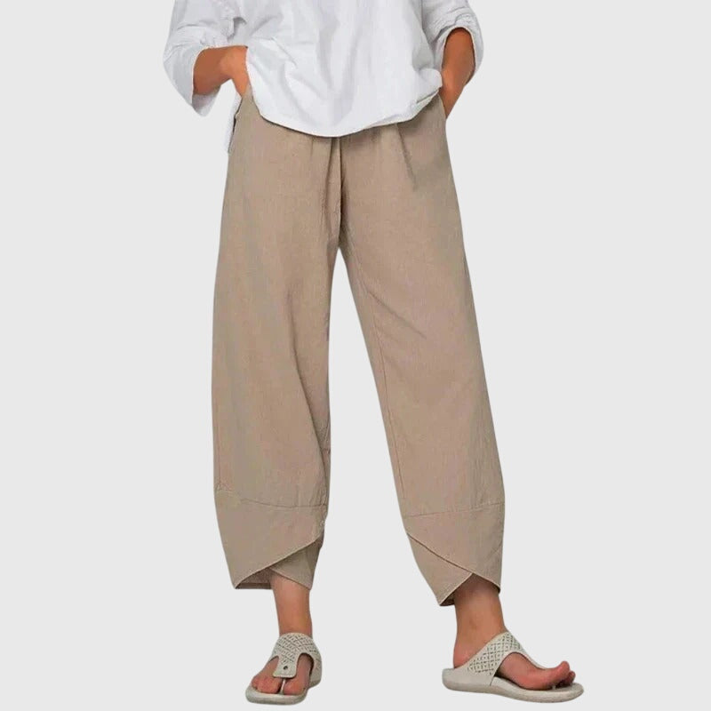 High Waist Wide Leg Tulip Hem Cropped Pants
