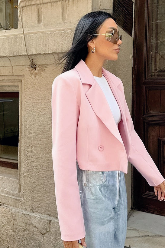 Cropped Pink Double Breasted Blazer