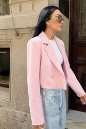 Cropped Pink Double Breasted Blazer