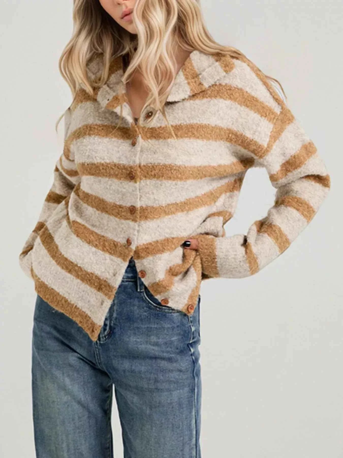 Striped Fuzzy Knit Cardigan