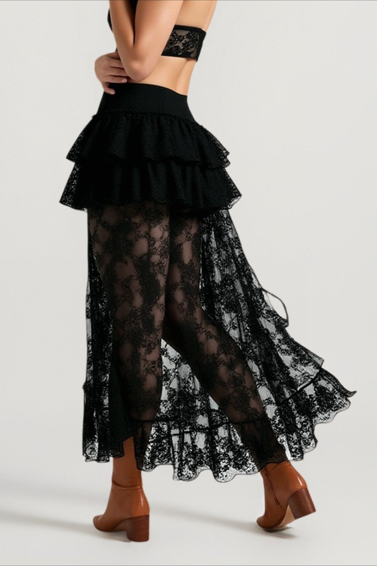 Lace Asymmetric Bodycon Skirt