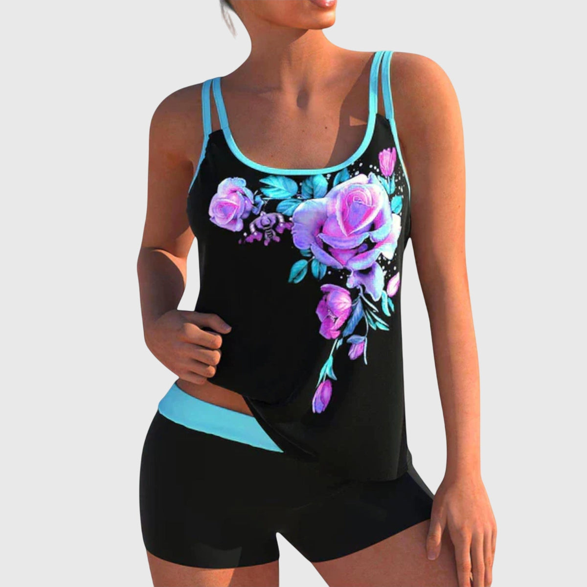 Floral Print Scoop Neck Tankini Set with Shorts