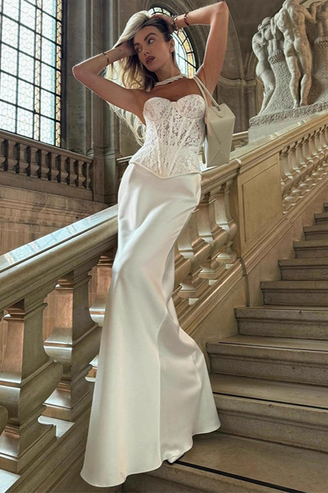 Satin High Waist Floor Length Mermaid Maxi Skirt