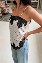 Polka Dot Contrast Lace Cami Top