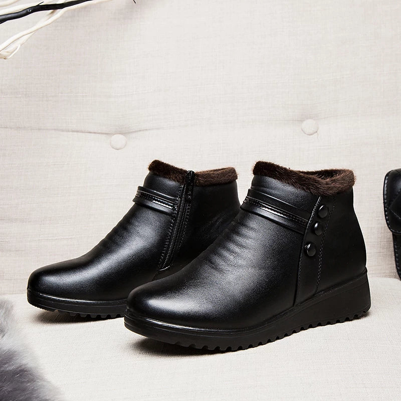 Orthopedic Snow Boots Women Leather Ankle Shoes