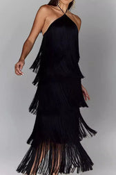 Chic Halter Fringe Backless Slit Cocktail Dress 3