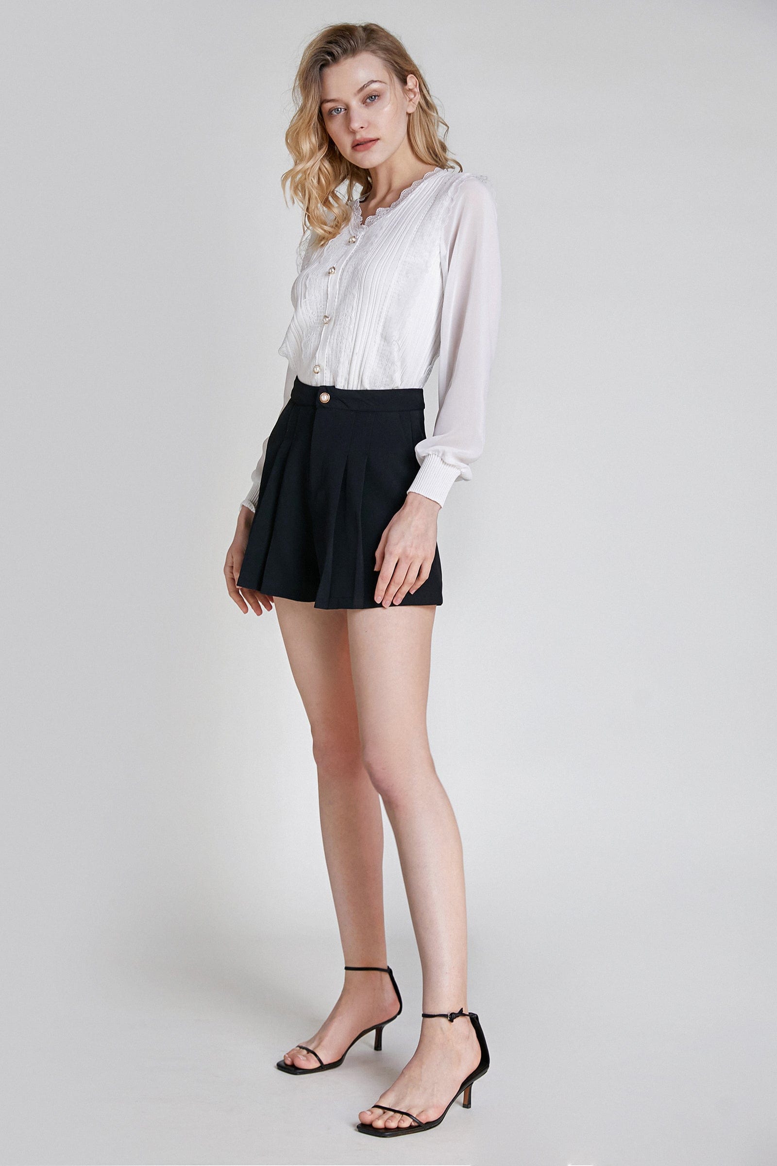 White Lace Detail Mesh Knit Blouse