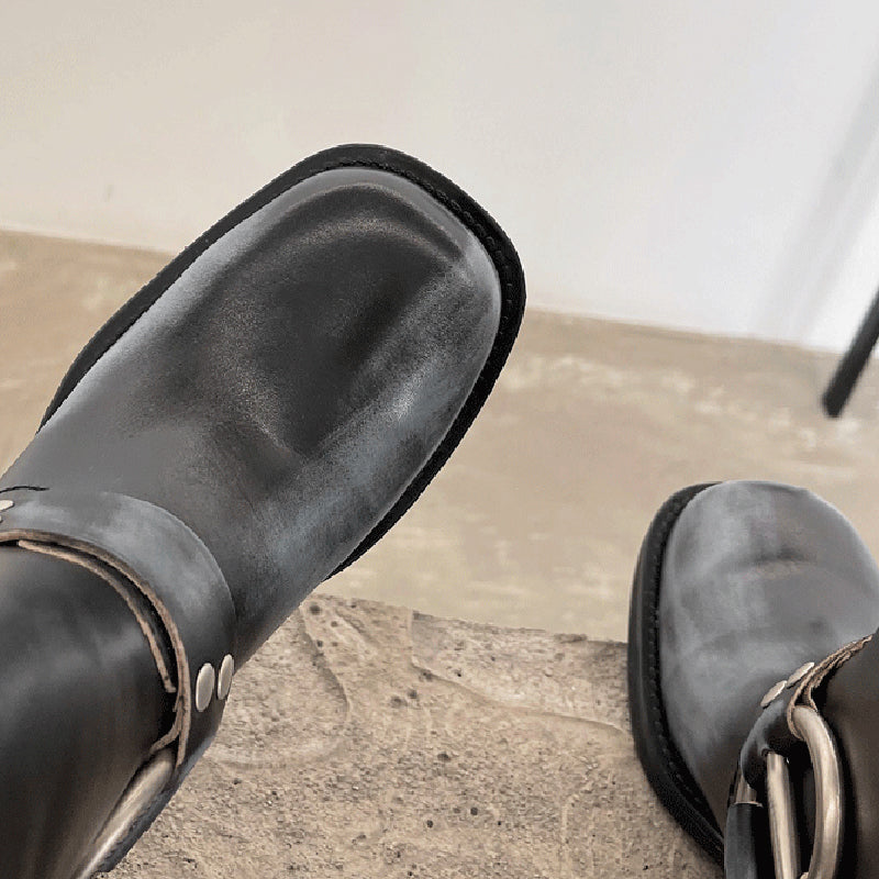 Genuine Leather Tall Boots For Women Western Cowboy Boots Riding Boots Big Round Toe