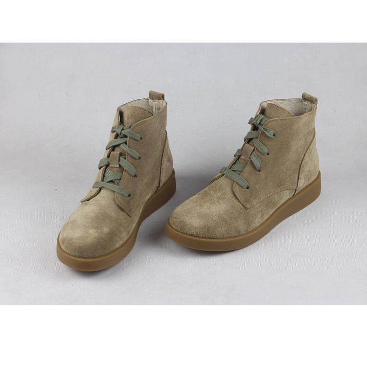 Nubuck Leather Boots Fur Lining Casual Ankle Boots Light Apricot/Dark Blue