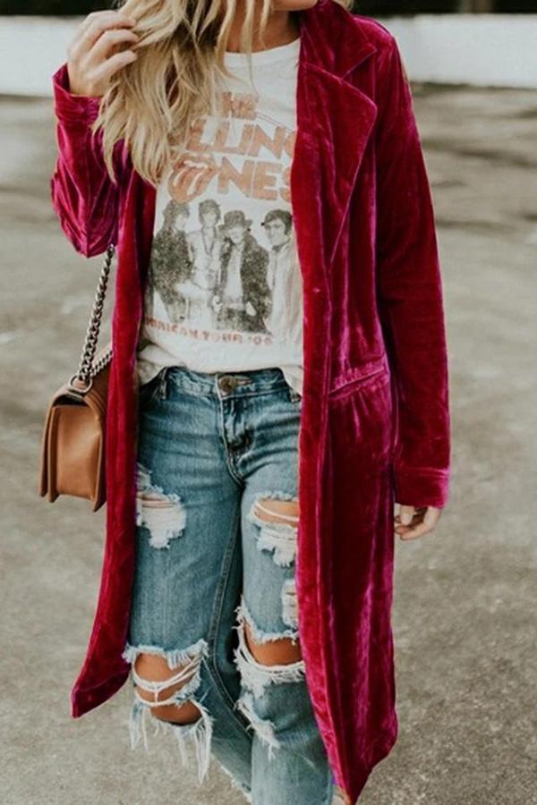 Velvet Pocket Long Coat