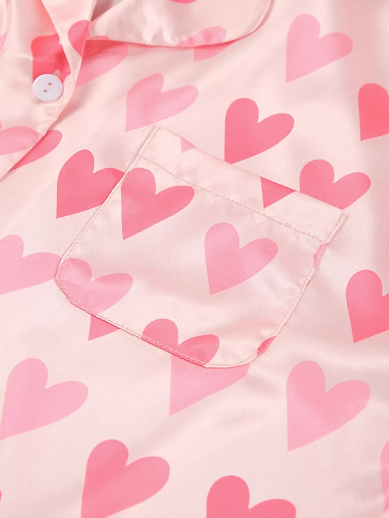 Heart Print Button Up Top and Pants Lounge Set