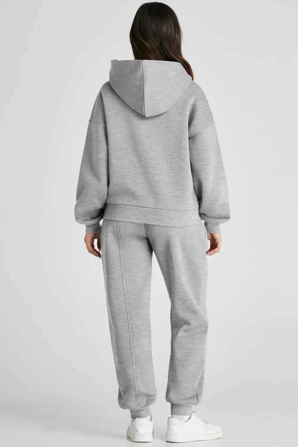Dropped Shoulder Hoodie and Seam Front Jogger Pants Two Piece Set 5