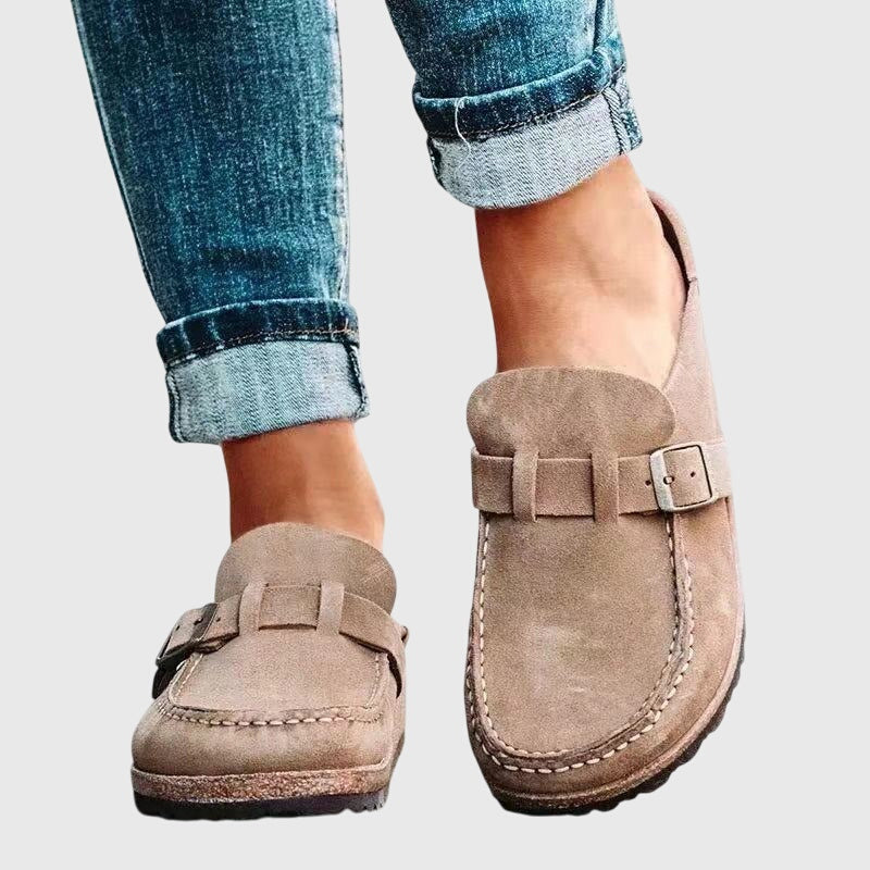 Buckle Closed Toe Suede Clog Mules