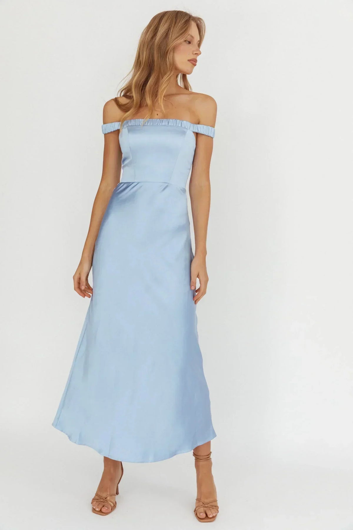 Cari Off-Shoulder Strap Maxi Dress Ice Blue