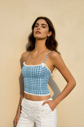 Y2K Plaid Lace Cami Top