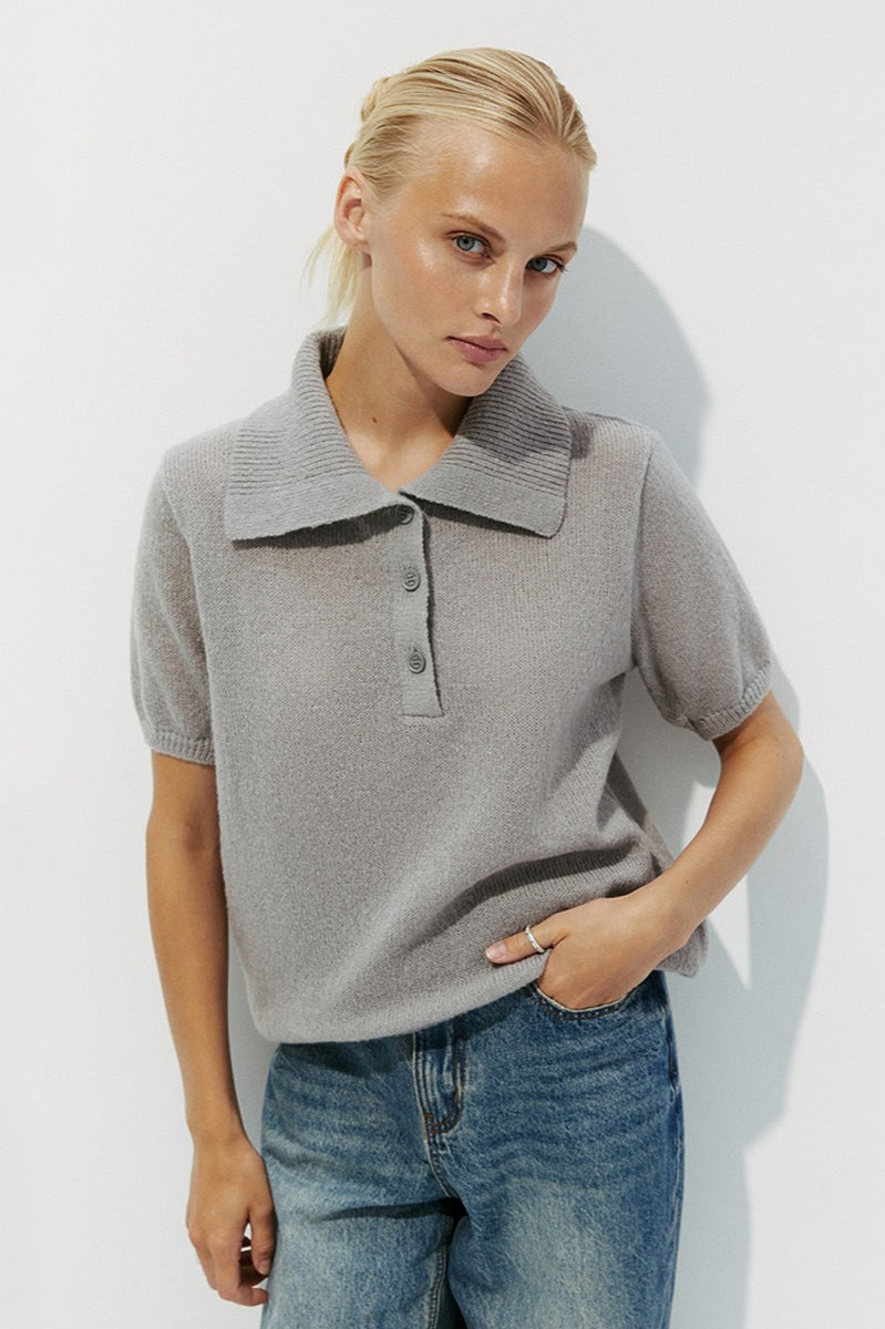 Hollow Out Polo Knit Sweater