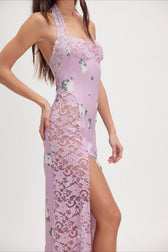 Elegant Floral Spaghetti Strap Maxi Lace Dress 17