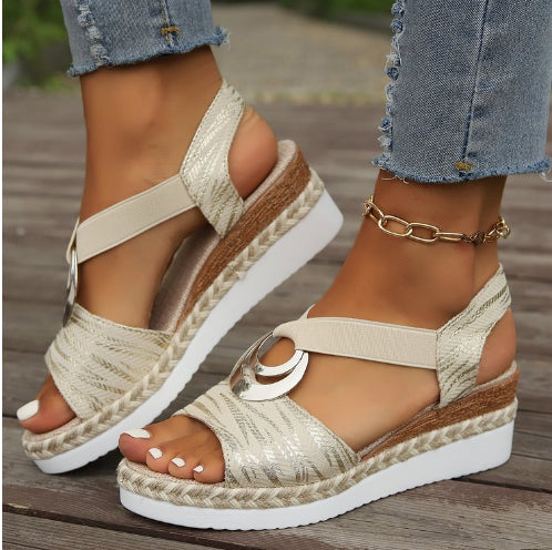 Open Toe Ring Detail Ankle Strap Espadrille Wedge Sandals