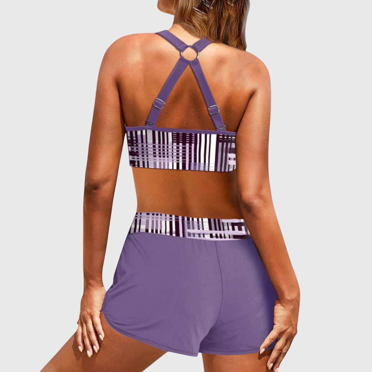 Ring Front Striped Bikini Top and Swim Shorts Set
