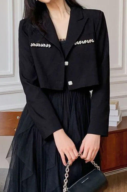 Crystal Decor Notched Cropped Blazer