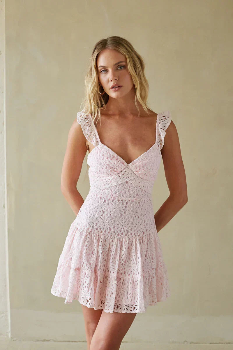 Eyelet Lace Sweetheart Ruffle Strap Tiered Mini Dress 4