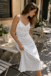 V Neck Satin Floral Print Long Slip Dress