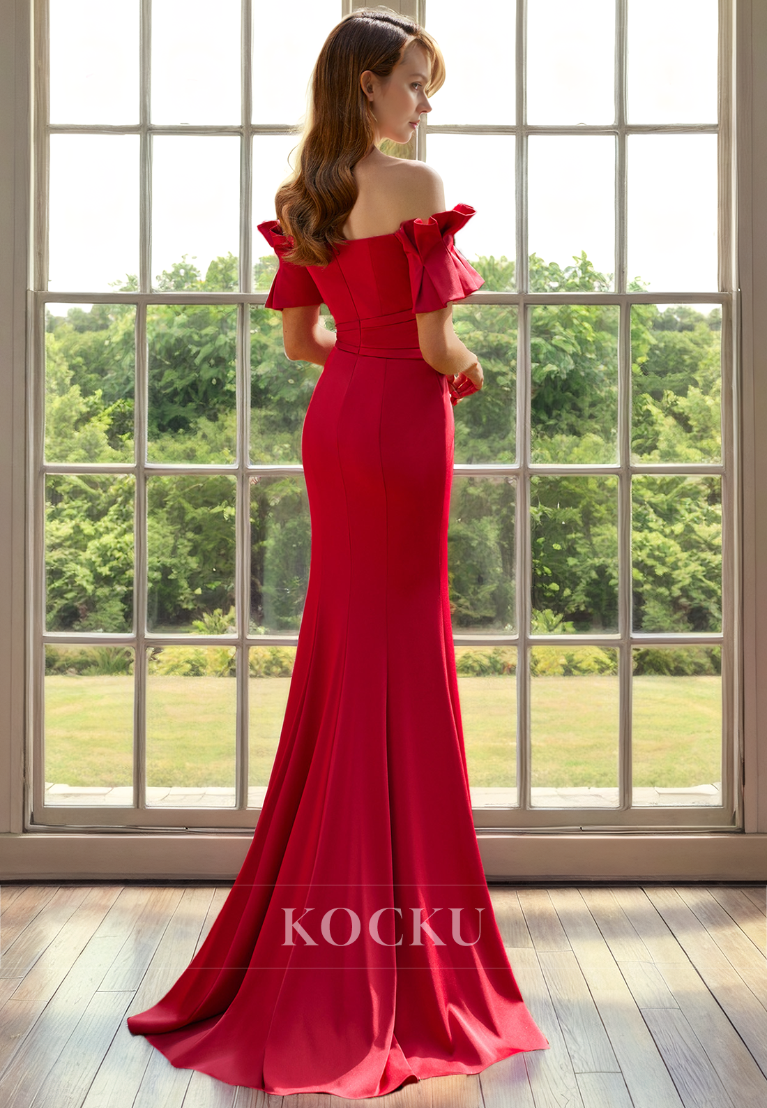 Simple & Casual Off-Shoulder Short sleeves Mermaid Satin Cocktail Mother of the Bride Dress