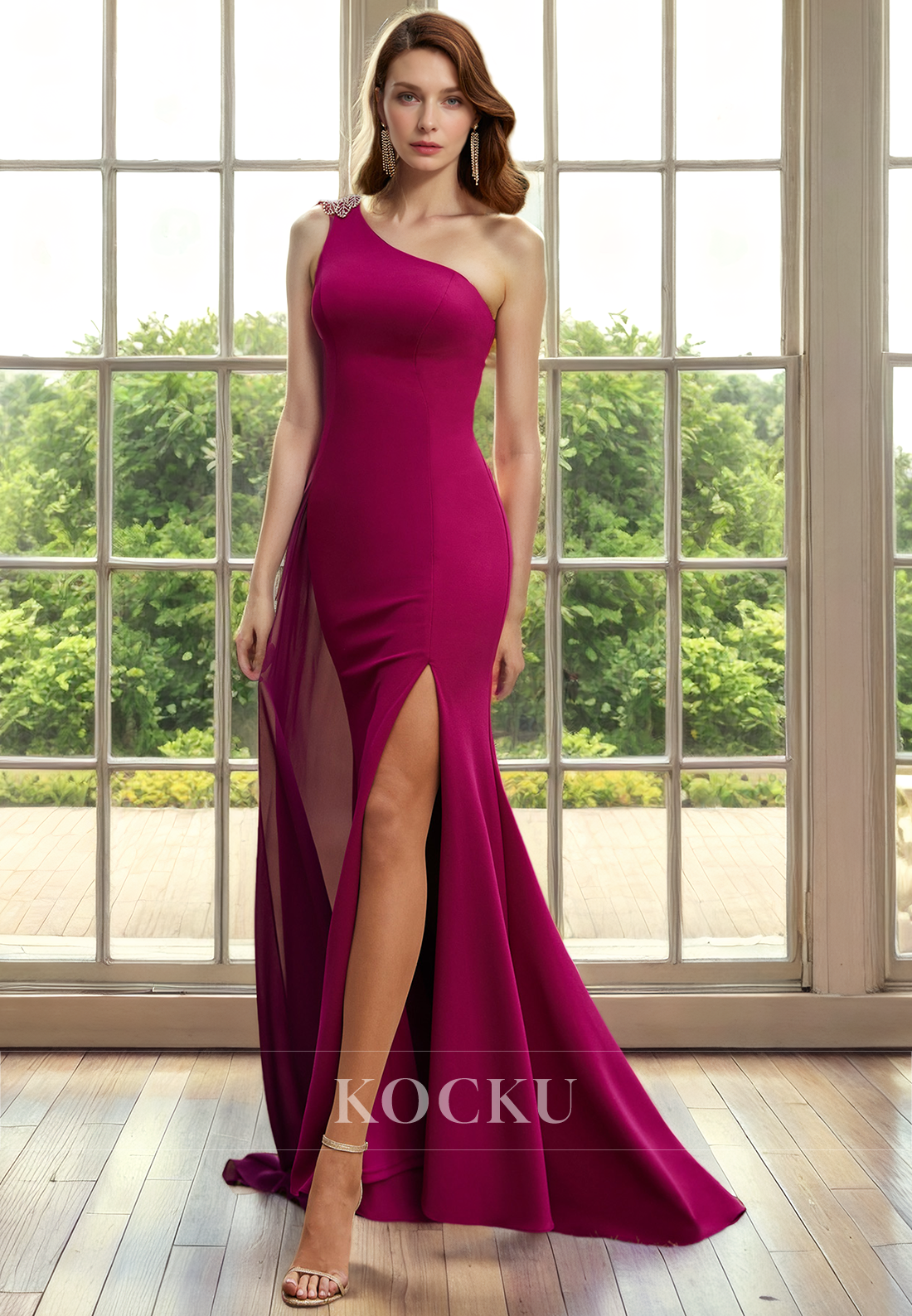 Simple & Casual One Shoulder Sleeveless Split Cocktail Mother of the Bride Dress