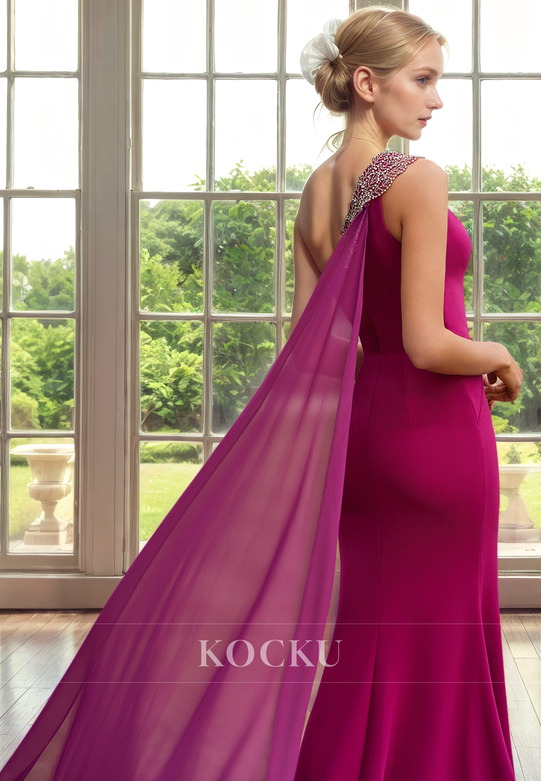 Simple & Casual One Shoulder Sleeveless Split Cocktail Mother of the Bride Dress