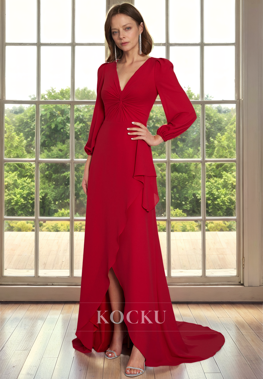 Simple & Casual V-Neck Long sleeves Mermaid Cocktail Mother of the Bride Dress