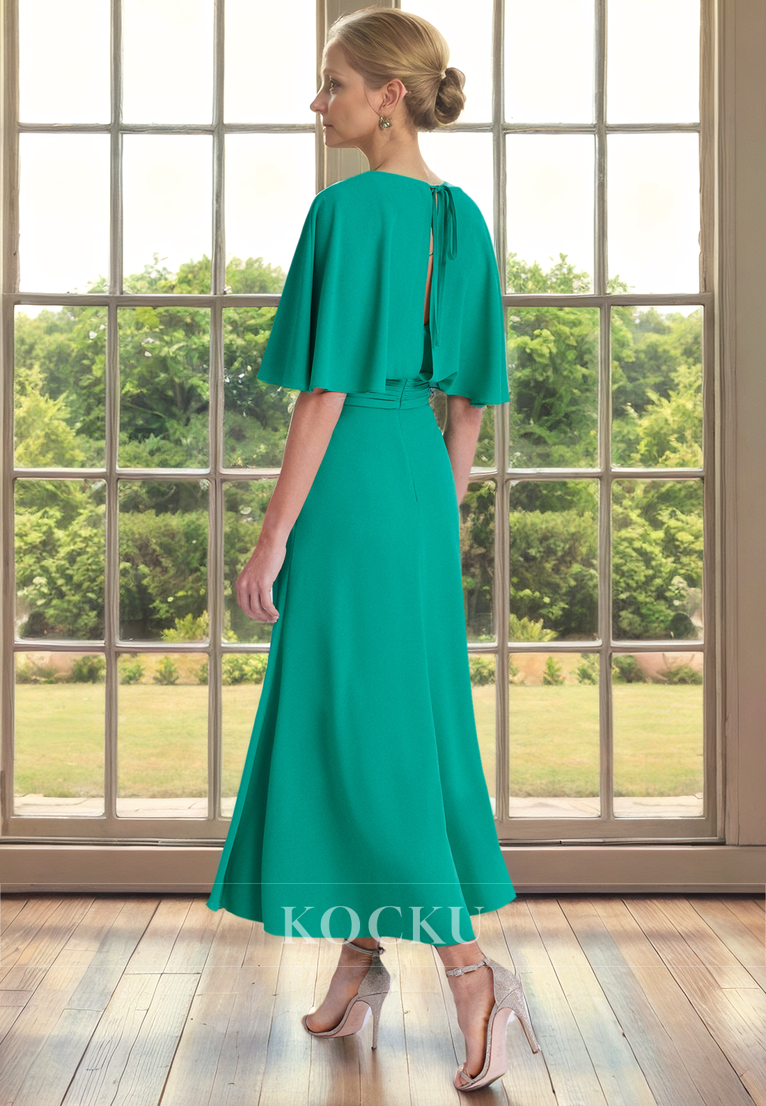 Simple & Casual V-Neck Short sleeves A-Line Chiffon Cocktail Mother of the Bride Dress