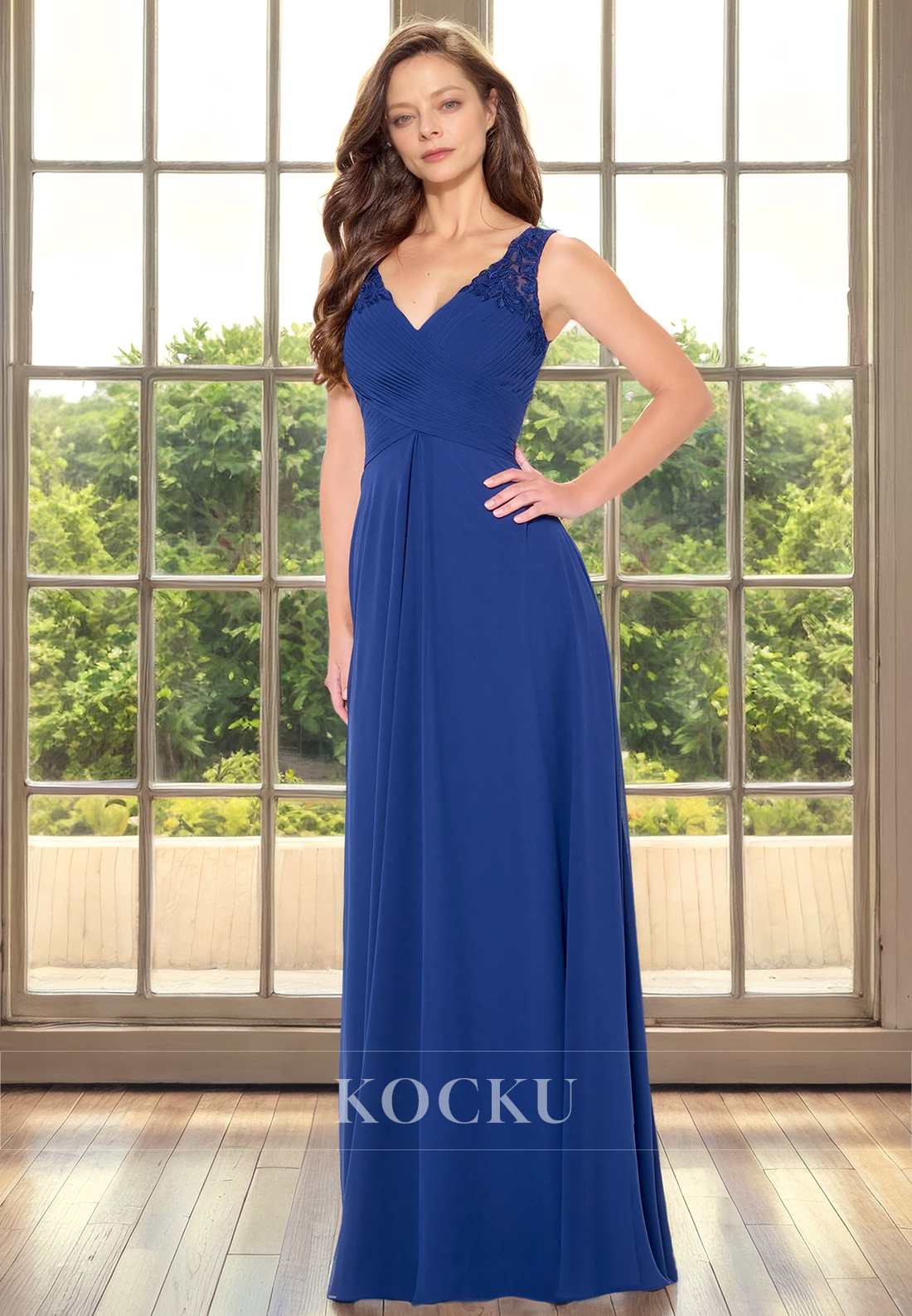 Simple & Casual V-Neck Straps Appliques A-Line Cocktail Mother of the Bride Dress