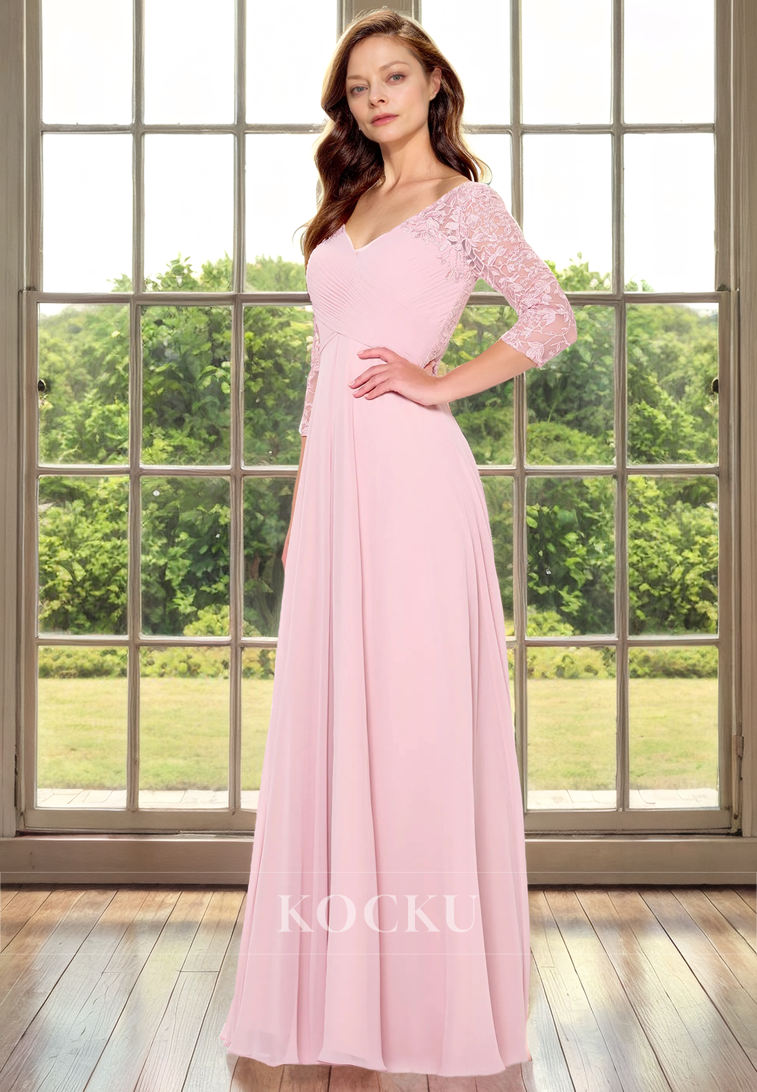Simple & Casual V-Neck Straps Appliques A-Line Cocktail Mother of the Bride Dress
