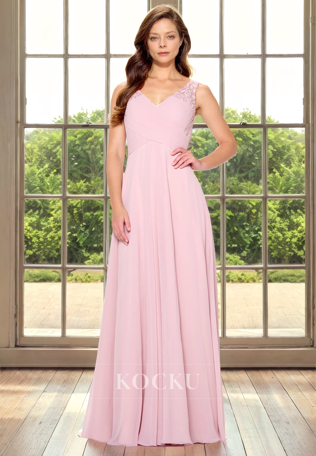 Simple & Casual V-Neck Straps Appliques A-Line Cocktail Mother of the Bride Dress