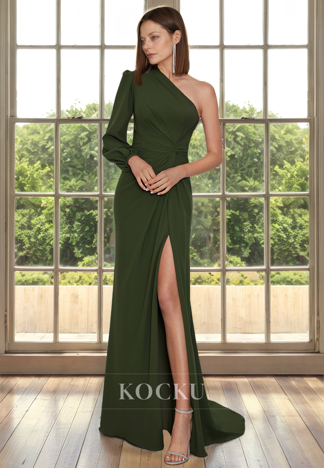 Simple & Casual One Shoulder Long sleeves Mermaid Cocktail Mother of the Bride Dress