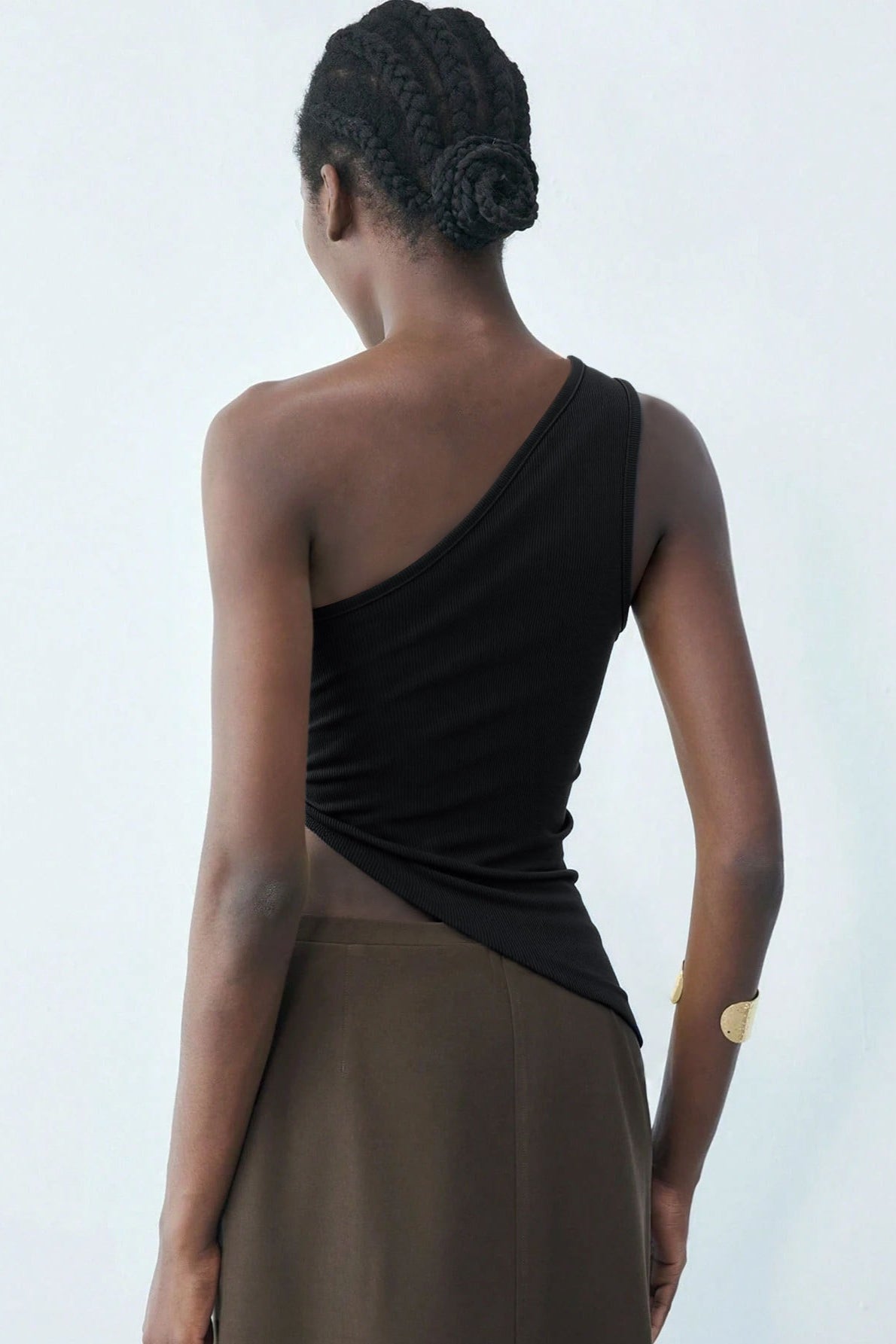 Metal Detail One-Shoulder Crop Top