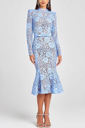 Sheer Hollow Out Belted Mermaid Lace Dress 3