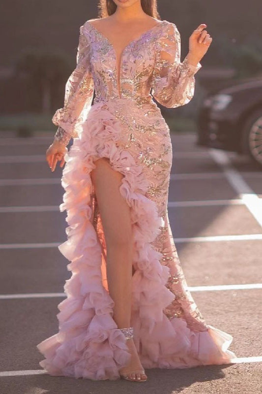 Sheer Edition Train Maxi Party Dress