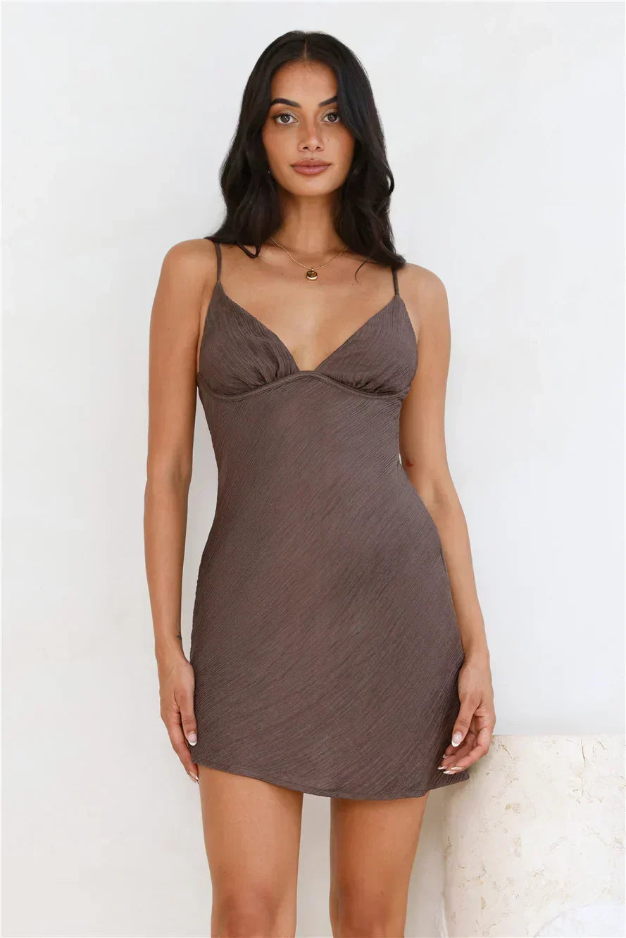Textured V-Neck Spaghetti Strap Fitted Mini Dress 8