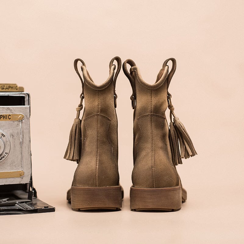 Matte��Leather Western Boots Handmade Cowboy Boots Gradient Colors in Brown/Apricot