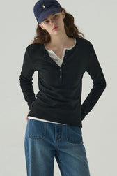 Vintage Structured Henley Long Sleeve Top